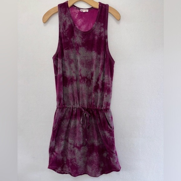 2 for $26 Sundry for Evereve Weekender Drawstring Waist Dress Purple Tie Dye LG - Picture 4 of 9
